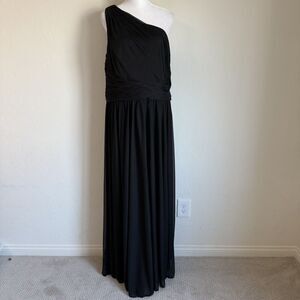 Davids Bridal As Is Mesh Dress Black One Shoulder  Chiffon Gown Bridesmaid Sz 12